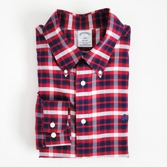 Brooks Brothers Other - NEW Brooks Brothers Shirt Oxford Regent Button Down Plaid Navy Blue Red L
